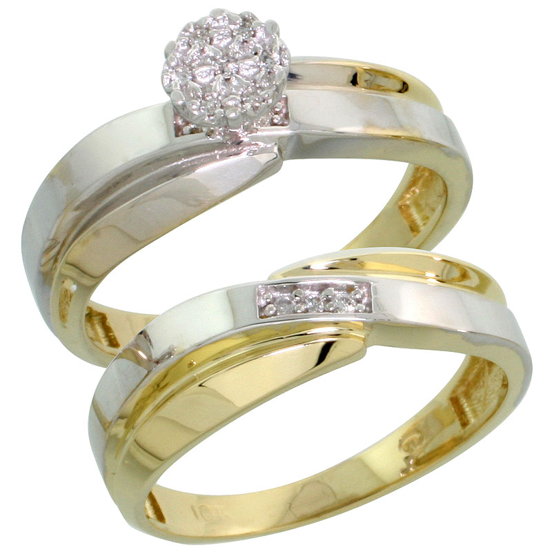 10k Yellow Gold Diamond Engagement Ring Set 2-Piece 0.07 cttw Brilliant Cut, 1/4 inch 6mm wide