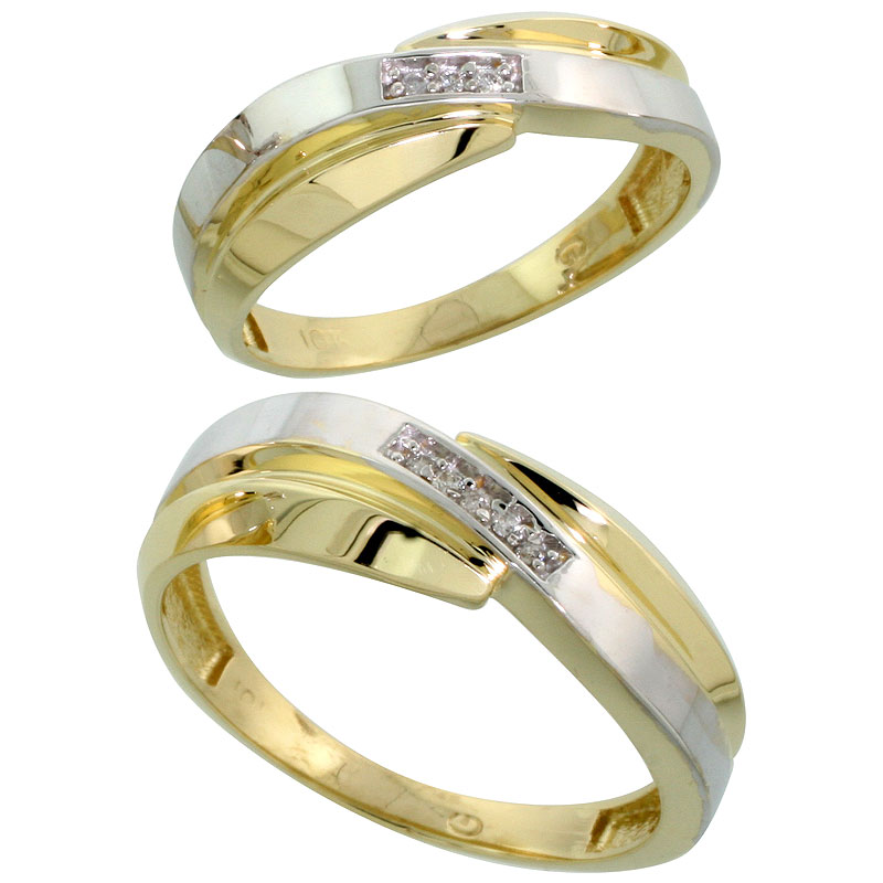 10k Yellow Gold Diamond 2 Piece Wedding Ring Set His 7mm &amp; Hers 6mm, Men&#039;s Size 8 to 14