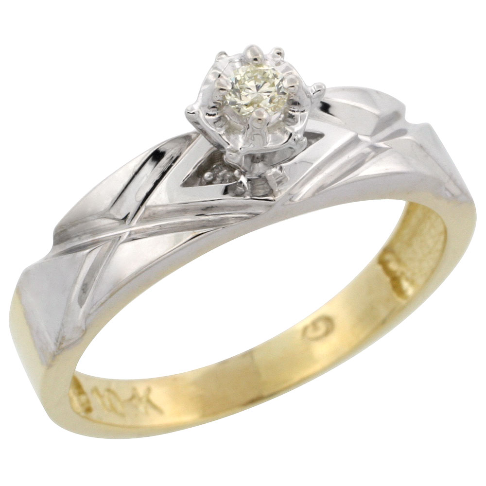 10k Yellow Gold Diamond Engagement Ring, 3/16 inch wide