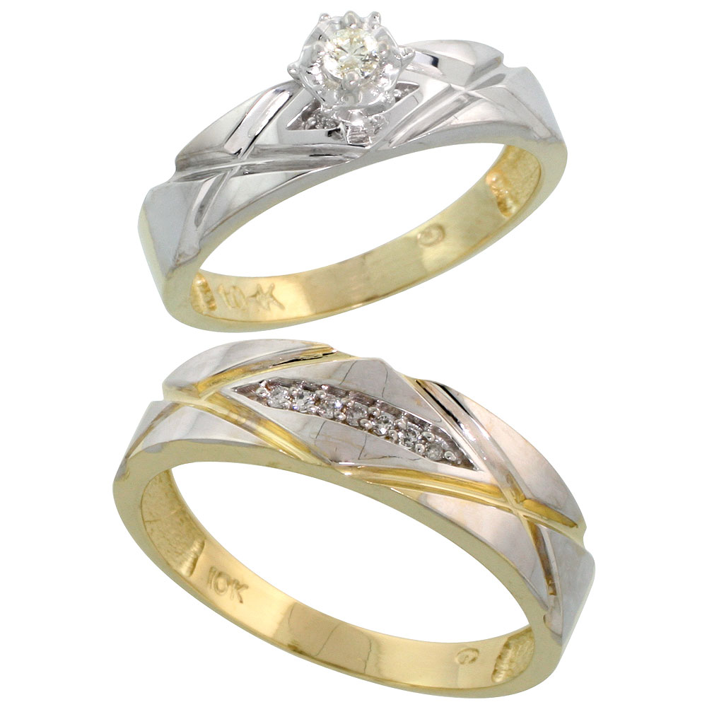 10k Yellow Gold 2-Piece Diamond wedding Engagement Ring Set for Him and Her, 5mm &amp; 6mm wide