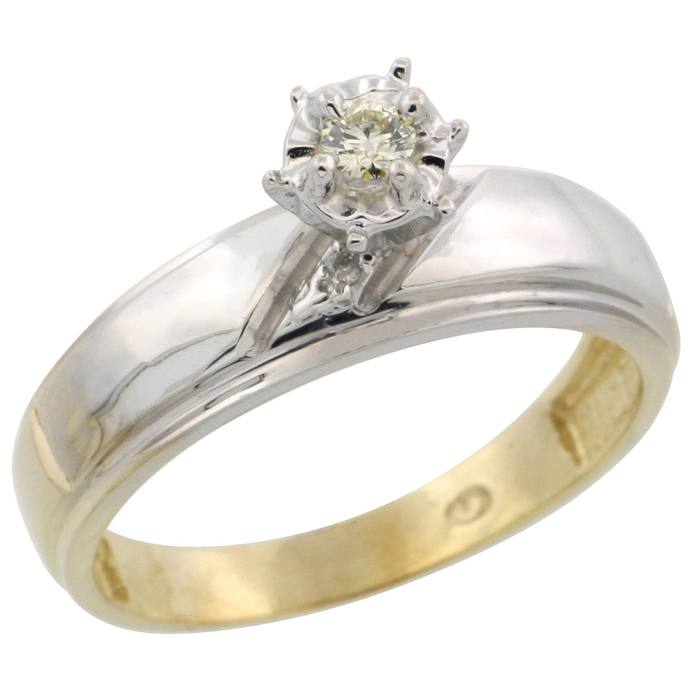 10k Yellow Gold Diamond Engagement Ring, 7/32 inch wide