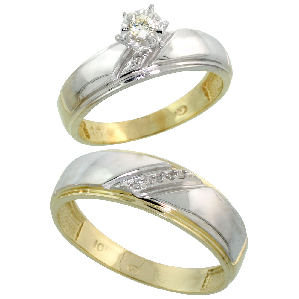 10k Yellow Gold 2-Piece Diamond wedding Engagement Ring Set for Him and Her, 5.5mm &amp; 7mm wide