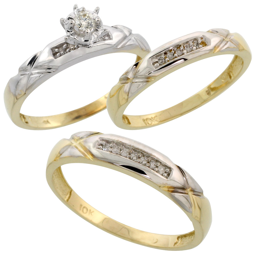 10k Yellow Gold Diamond Engagement Ring Women 1/8 inch wide