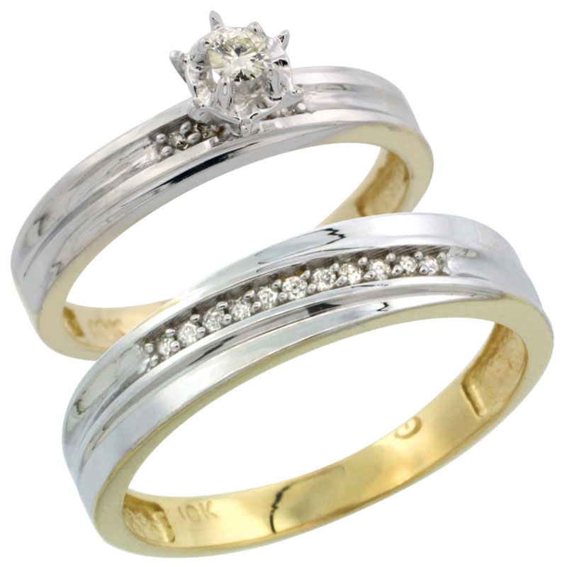 10k Yellow Gold 2-Piece Diamond wedding Engagement Ring Set for Him and Her, 3mm & 5mm wide
