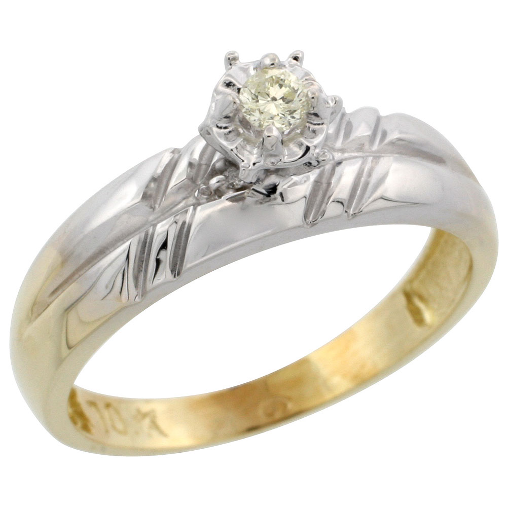 10k Yellow Gold Diamond Engagement Ring, 7/32 inch wide
