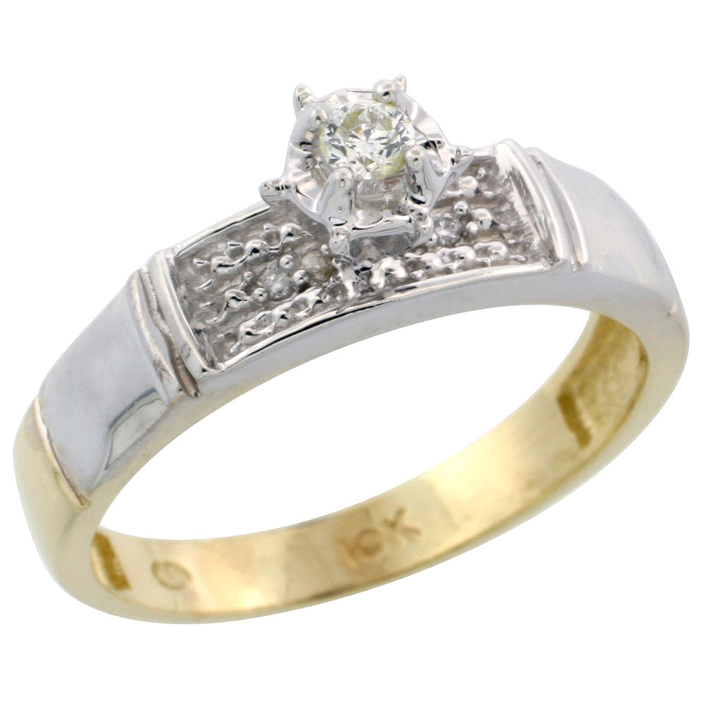 10k Yellow Gold Diamond Engagement Ring, 3/16 inch wide