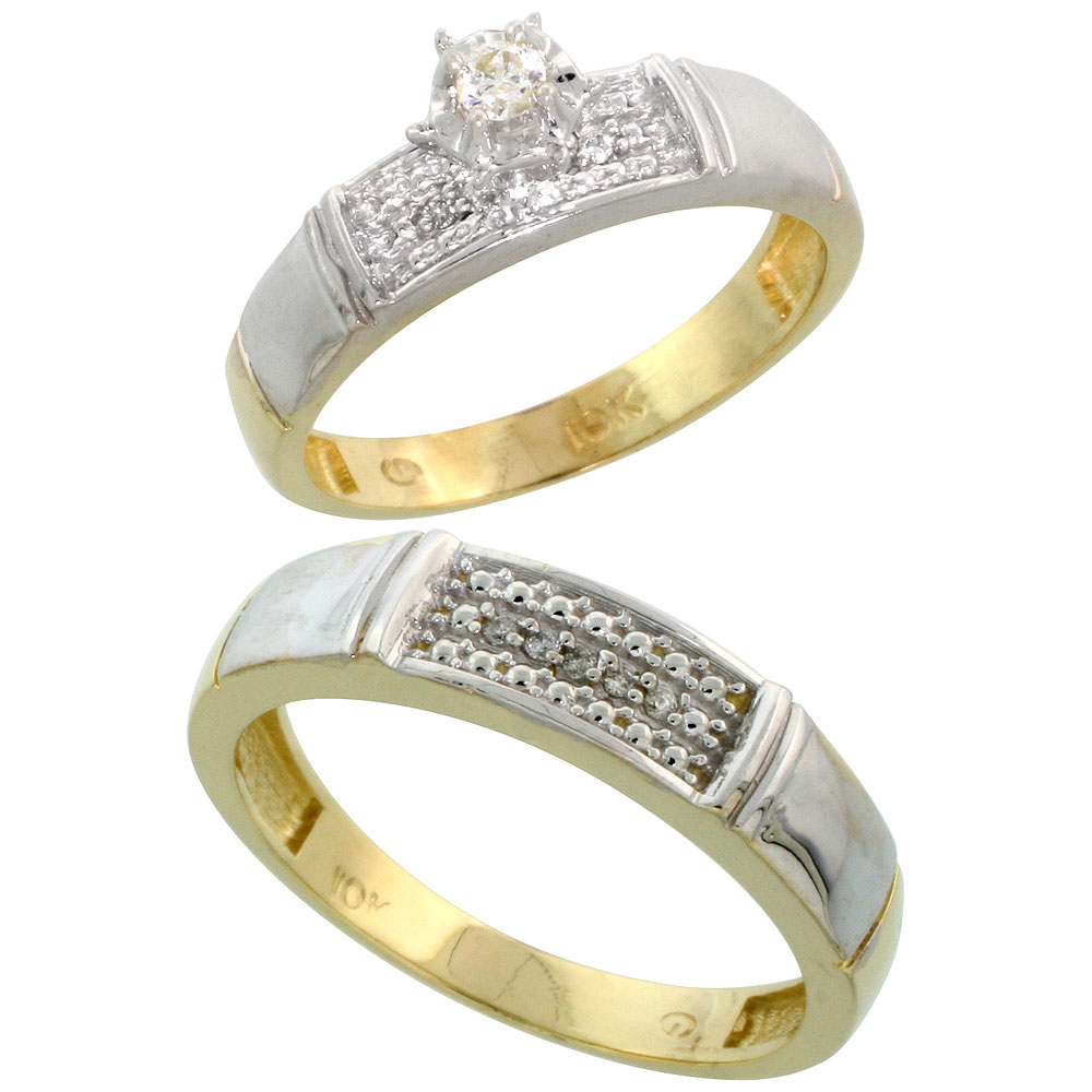 10k Yellow Gold 2-Piece Diamond wedding Engagement Ring Set for Him and Her, 4.5mm & 5mm wide