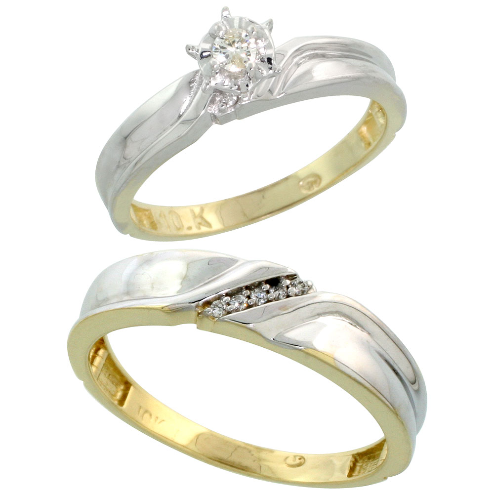 10k Yellow Gold 2-Piece Diamond wedding Engagement Ring Set for Him and Her, 3.5mm &amp; 5mm wide