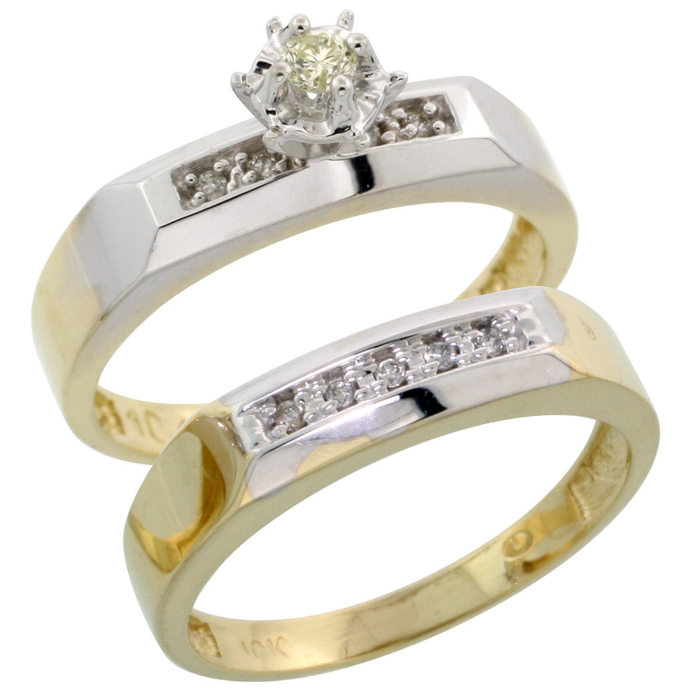 10k Yellow Gold Ladies� 2-Piece Diamond Engagement Wedding Ring Set, 3/16 inch wide