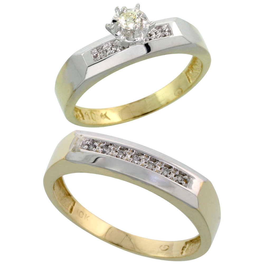 10k Yellow Gold 2-Piece Diamond wedding Engagement Ring Set for Him and Her, 4.5mm & 5mm wide