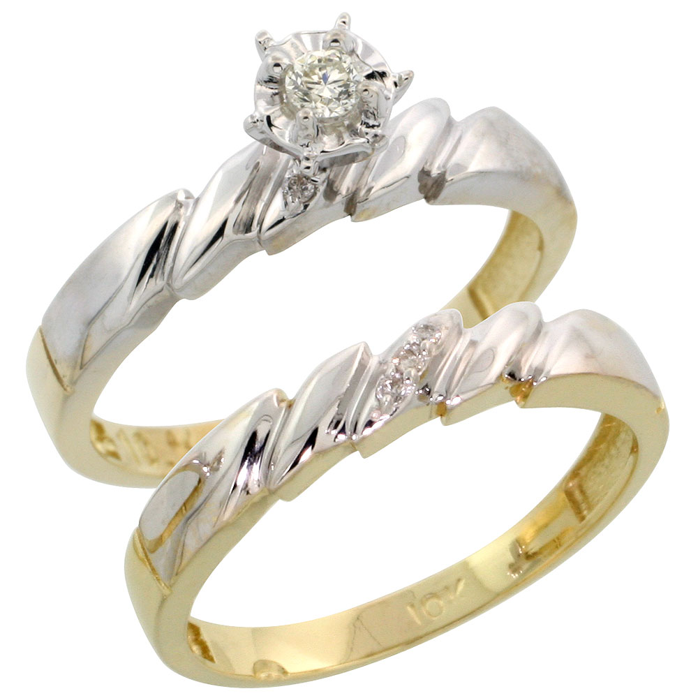 10k Yellow Gold Ladies� 2-Piece Diamond Engagement Wedding Ring Set, 5/32 inch wide