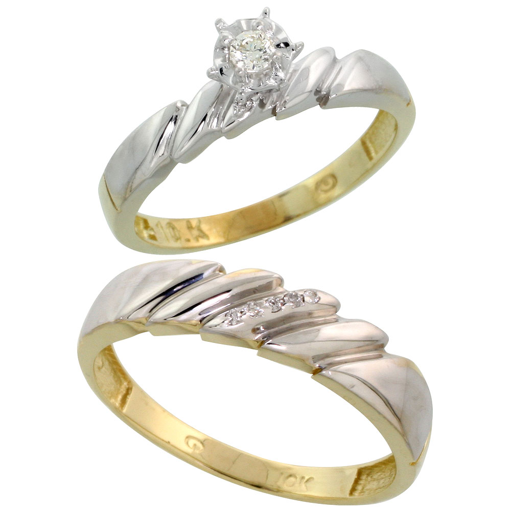 10k Yellow Gold 2-Piece Diamond wedding Engagement Ring Set for Him and Her, 4mm & 5mm wide