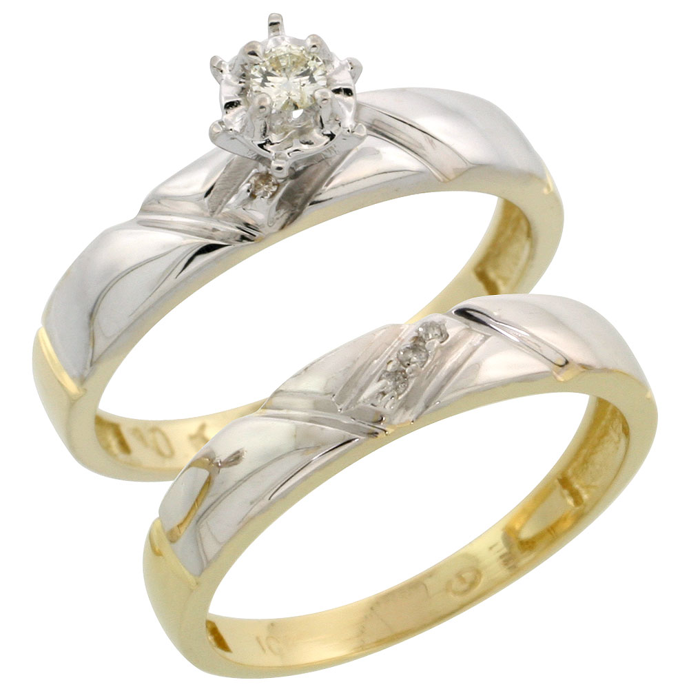 10k Yellow Gold Ladies� 2-Piece Diamond Engagement Wedding Ring Set, 5/32 inch wide