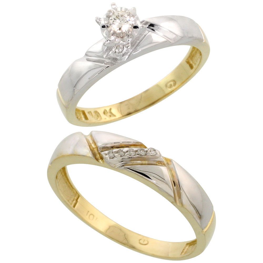 10k Yellow Gold 2-Piece Diamond wedding Engagement Ring Set for Him and Her, 4mm & 4.5mm wide