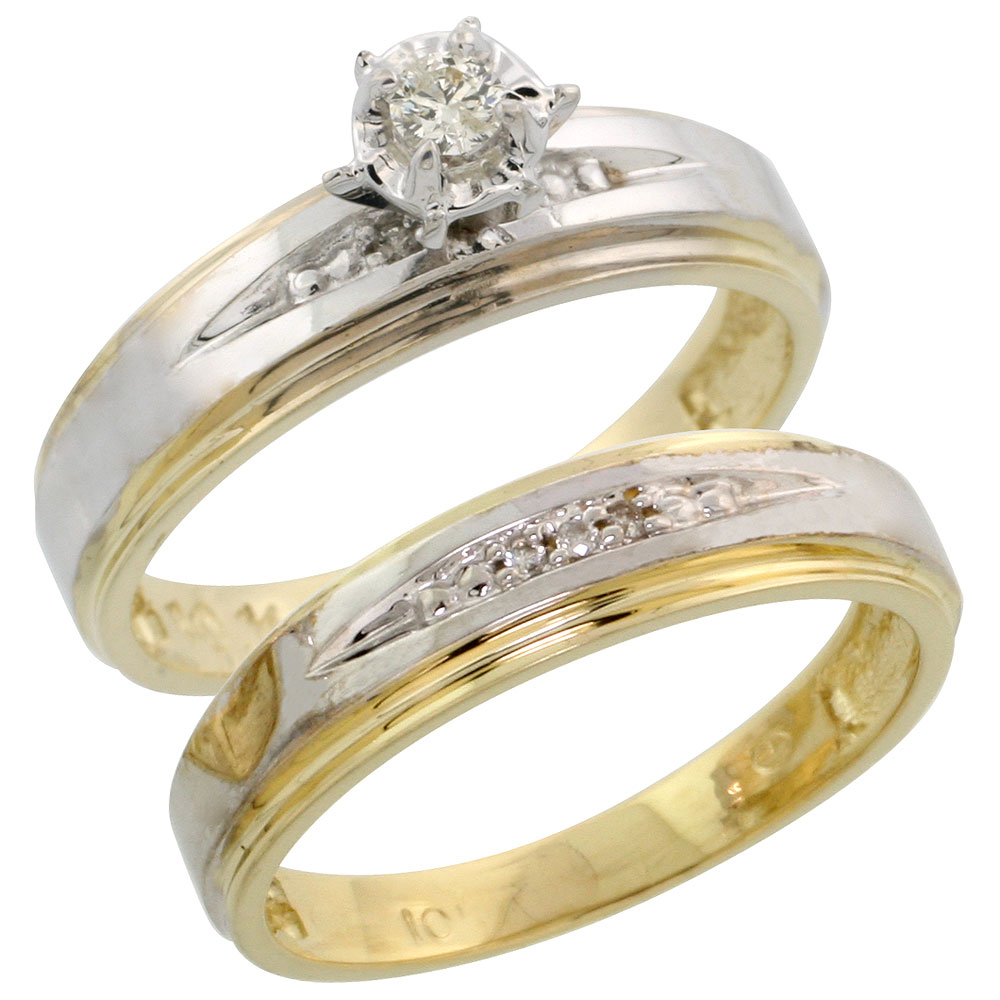 10k Yellow Gold Ladies� 2-Piece Diamond Engagement Wedding Ring Set, 3/16 inch wide