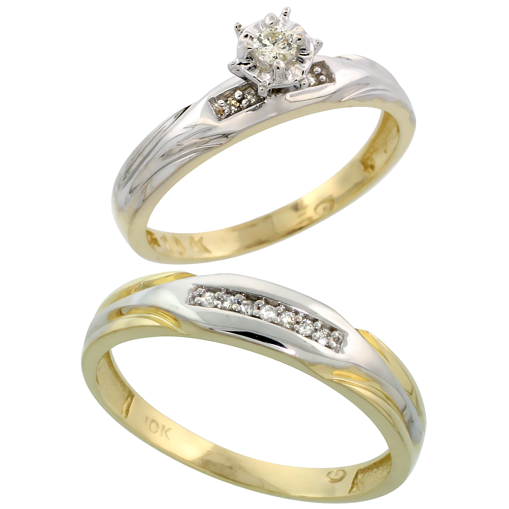 10k Yellow Gold 2-Piece Diamond wedding Engagement Ring Set for Him and Her, 3.5mm &amp; 4.5mm wide