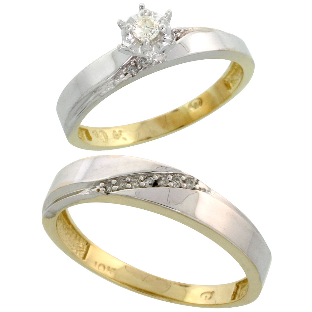 10k Yellow Gold 2-Piece Diamond wedding Engagement Ring Set for Him and Her, 3.5mm & 4.5mm wide