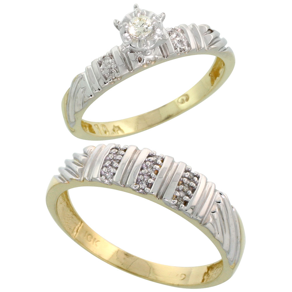 10k Yellow Gold 2-Piece Diamond wedding Engagement Ring Set for Him and Her, 3.5mm & 5mm wide