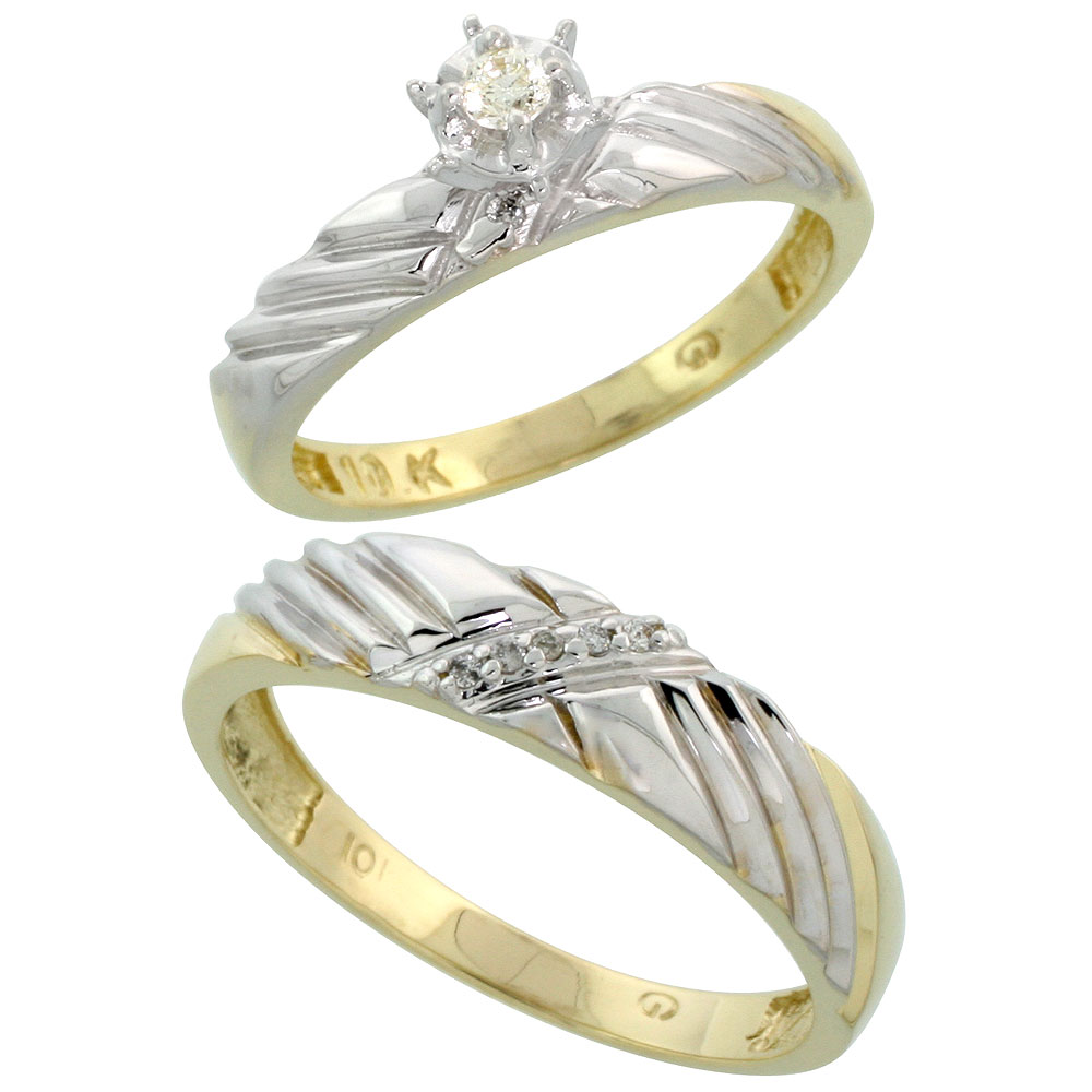 10k Yellow Gold 2-Piece Diamond wedding Engagement Ring Set for Him and Her, 3.5mm & 5mm wide