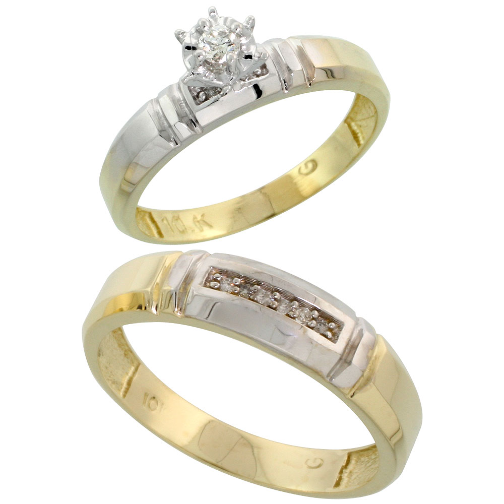 10k Yellow Gold 2-Piece Diamond wedding Engagement Ring Set for Him and Her, 4mm & 5.5mm wide