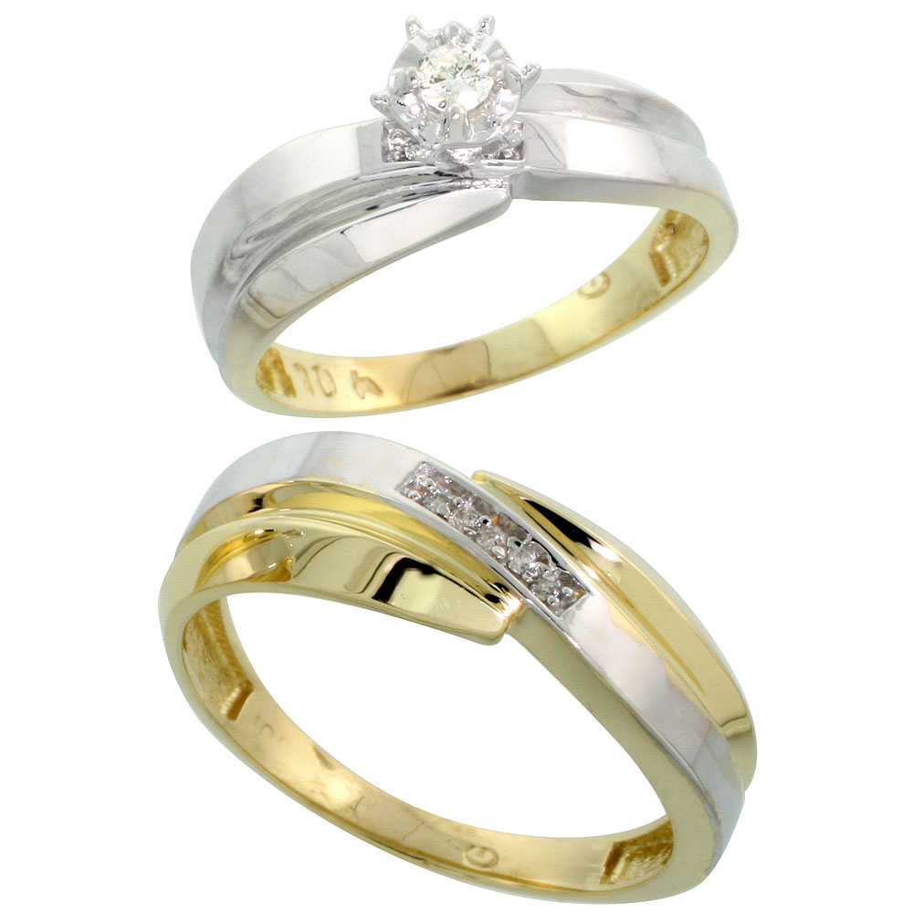 10k Yellow Gold 2-Piece Diamond wedding Engagement Ring Set for Him and Her, 6mm &amp; 7mm wide