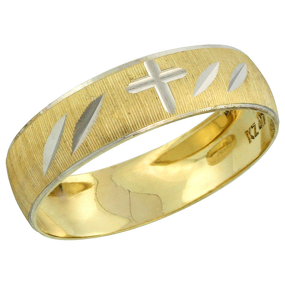 10k Gold Men&#039;s Wedding Band Ring Diamond-cut Pattern Rhodium Accent, 7/32 in. (5.5mm) wide, Sizes 8 - 14