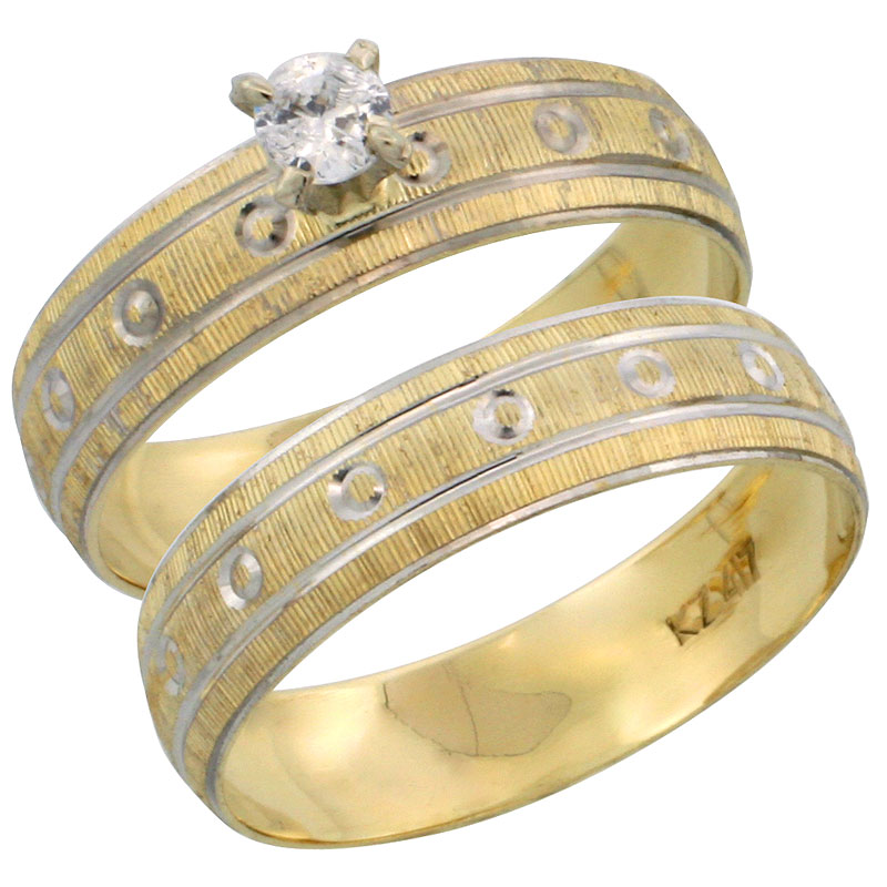 10k Gold Ladies&#039; 2-Piece 0.10 Carat Diamond Engagement Ring Set Diamond-cut Pattern Rhodium Accent, 3/16 in. (4.5mm) wide, Sizes 5 - 10
