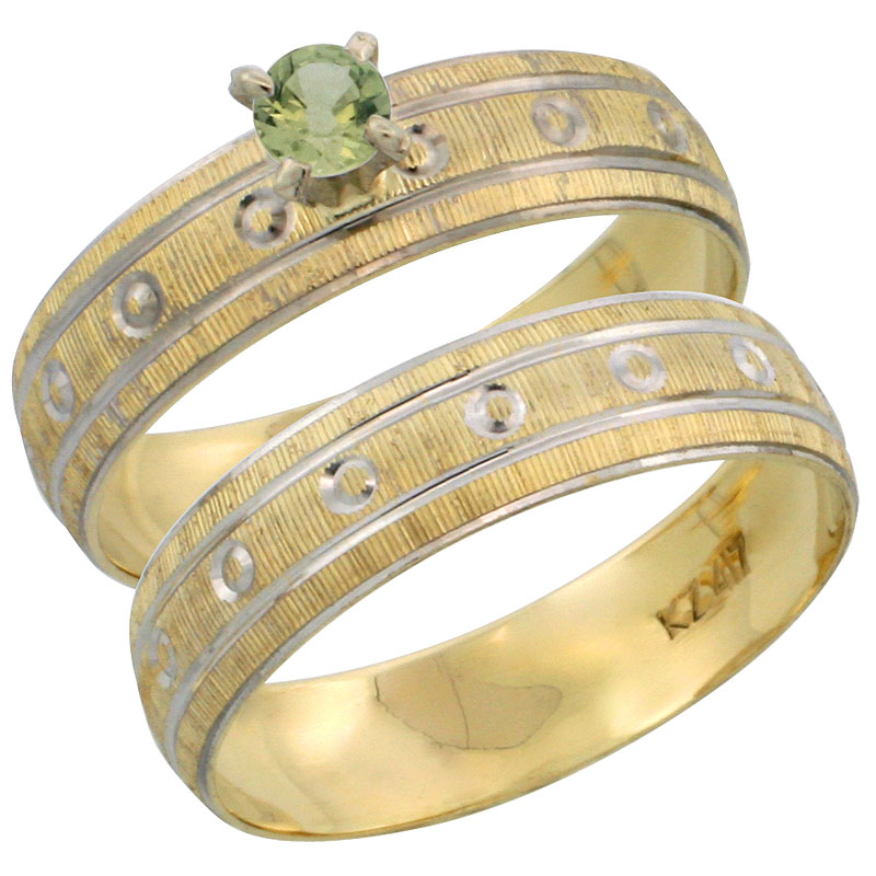 10k Gold Ladies&#039; 2-Piece 0.25 Carat Green Sapphire Engagement Ring Set Diamond-cut Pattern Rhodium Accent, 3/16 in. (4.5mm) wide, Sizes 5 - 10