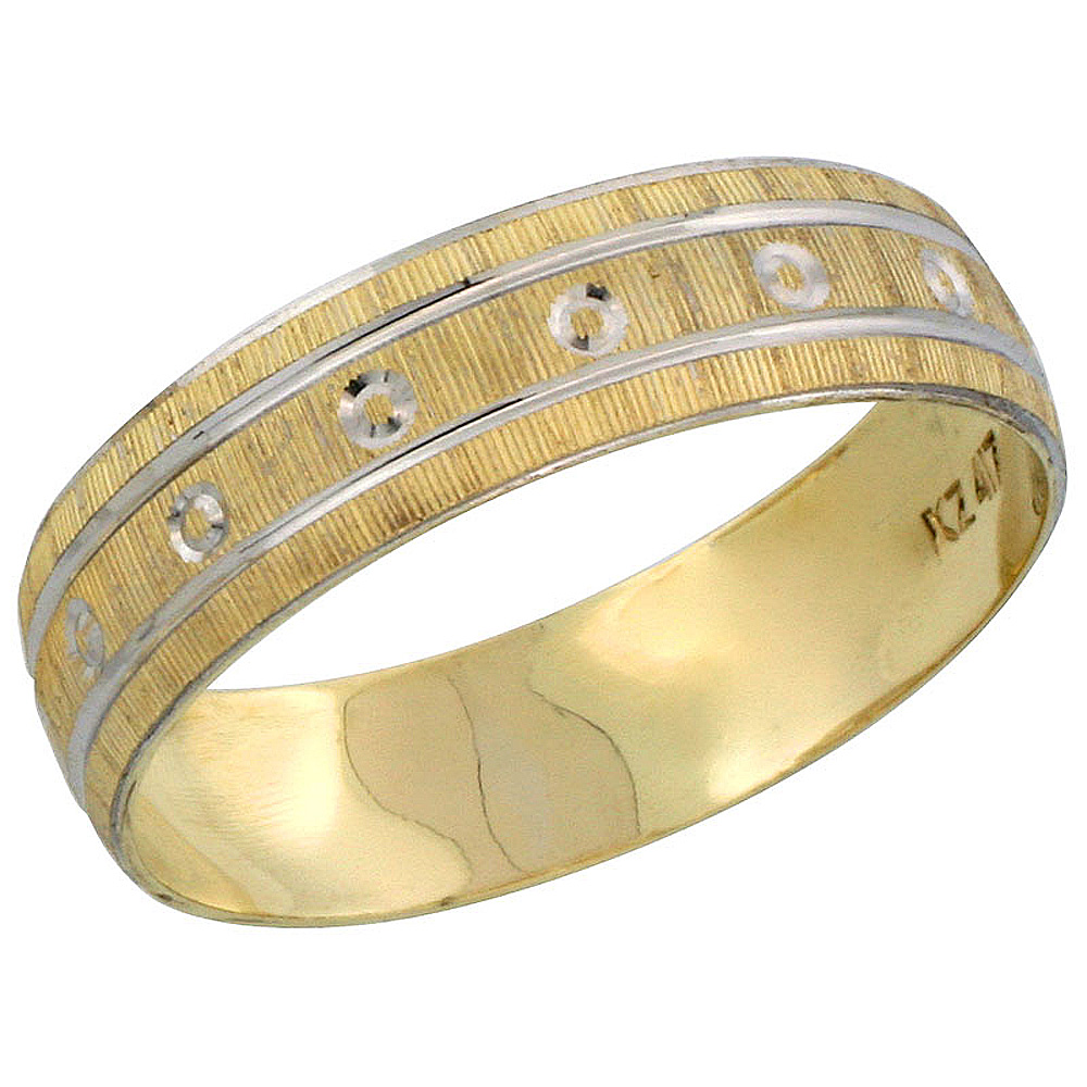 10k Gold Men&#039;s Wedding Band Ring Diamond-cut Pattern Rhodium Accent, 7/32 in. (5.5mm) wide, Sizes 8 - 14
