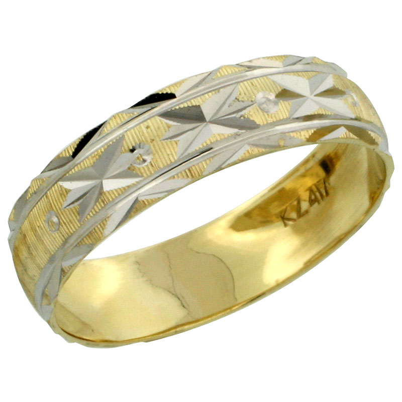 10k Gold Ladies&#039; Wedding Band Ring Diamond-cut Pattern Rhodium Accent, 3/16 in. (4.5mm) wide, Sizes 5 - 10