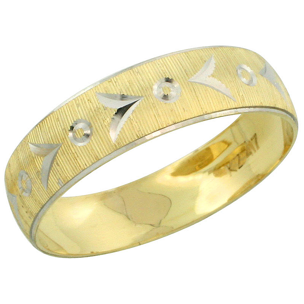 10k Gold Ladies' Wedding Band Ring Diamond-cut Pattern Rhodium Accent, 3/16 in. (4.5mm) wide, Sizes 5 - 10