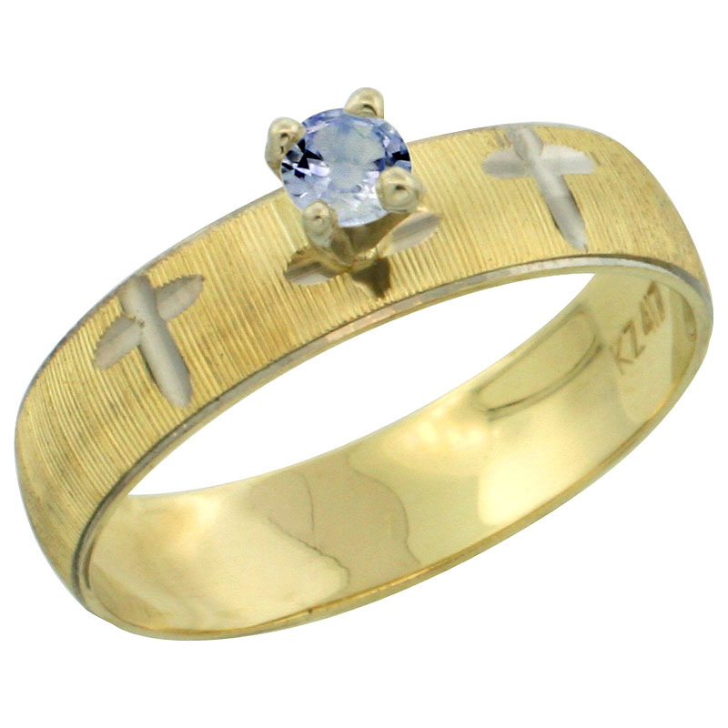 10k Gold Ladies&#039; Solitaire 0.25 Carat Light Blue Sapphire Engagement Ring Diamond-cut Pattern Rhodium Accent, 3/16 in. (4.5mm) w