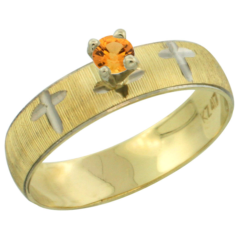 10k Gold Ladies&#039; Solitaire 0.25 Carat Orange Sapphire Engagement Ring Diamond-cut Pattern Rhodium Accent, 3/16 in. (4.5mm) wide,