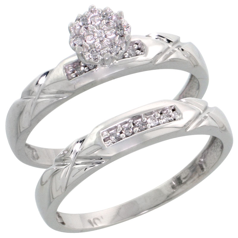 10k White Gold Diamond Engagement Ring Set 2-Piece 0.09 cttw Brilliant Cut, 1/8 inch 3.5mm wide