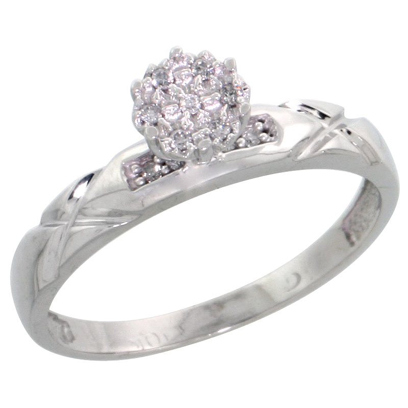10k White Gold Diamond Engagement Ring 0.06 cttw Brilliant Cut, 1/8 inch 3.5mm wide