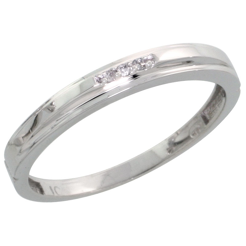 10k White Gold Ladies Diamond Wedding Band Ring 0.02 cttw Brilliant Cut, 1/8 inch 3mm wide