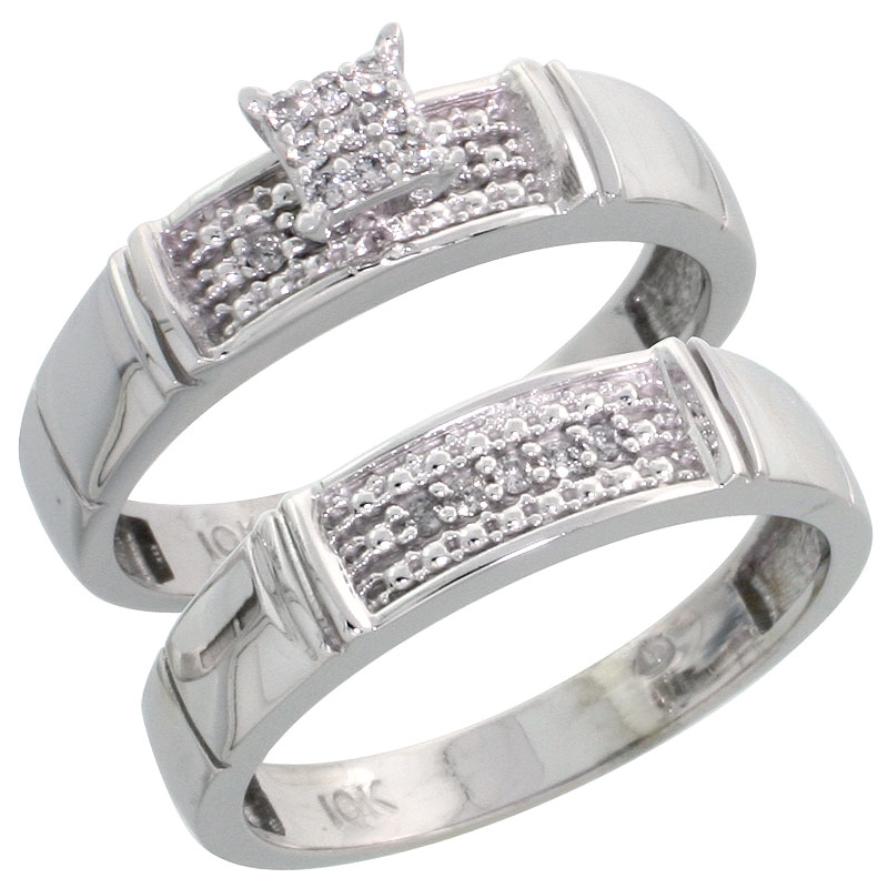 10k White Gold Diamond Engagement Ring Set 2-Piece 0.10 cttw Brilliant Cut, 3/16 inch 4.5mm wide