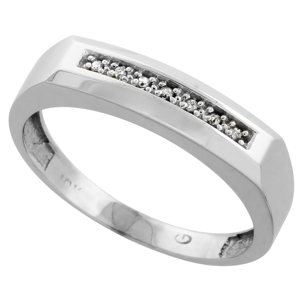 10k White Gold Mens Diamond Wedding Band Ring 0.04 cttw Brilliant Cut, 3/16 inch 5mm wide