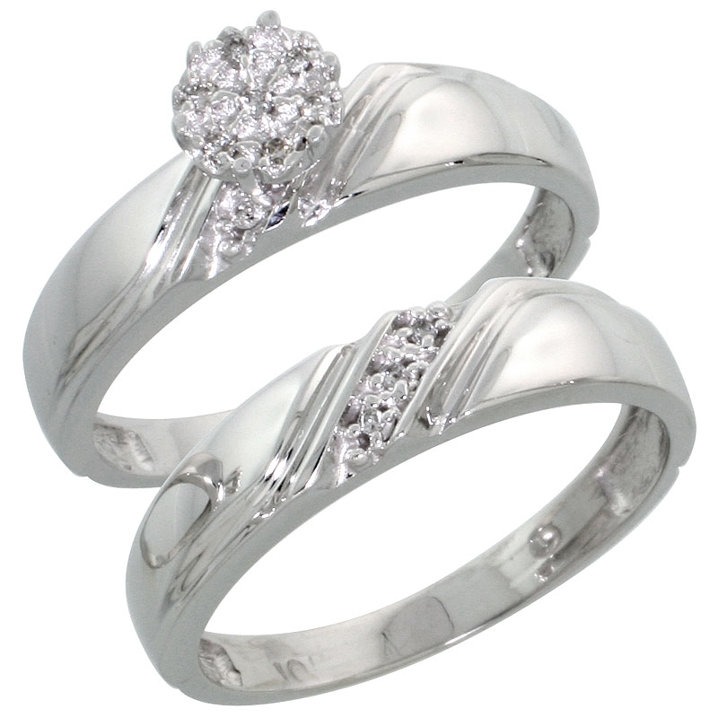 10k White Gold Diamond Engagement Ring Set 2-Piece 0.07 cttw Brilliant Cut, 3/16 inch 4.5mm wide