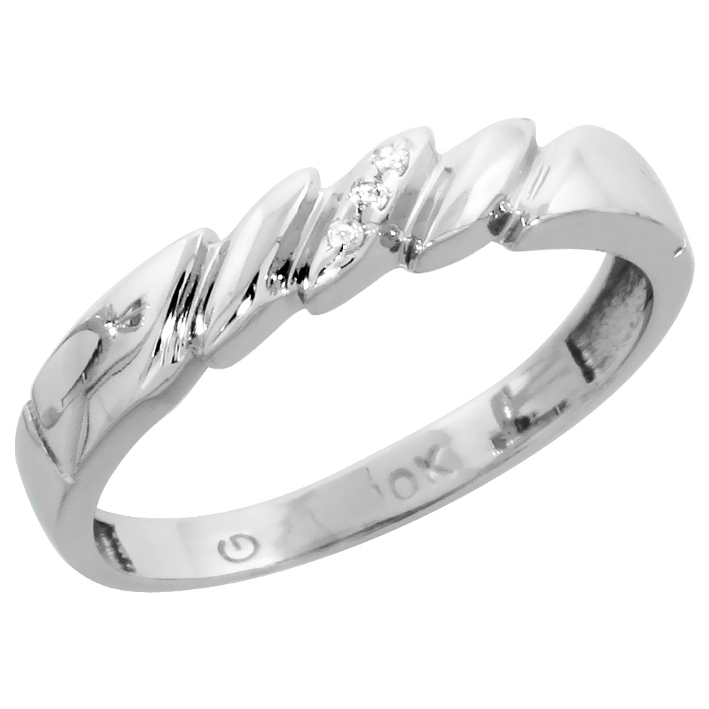 10k White Gold Ladies Diamond Wedding Band Ring 0.02 cttw Brilliant Cut, 5/32 inch 4mm wide