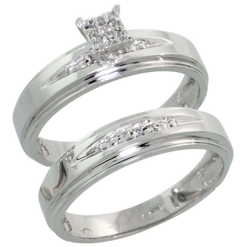 10k White Gold Diamond Engagement Ring Set 2-Piece 0.08 cttw Brilliant Cut, 3/16 inch 5mm wide