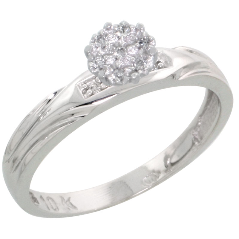 10k White Gold Diamond Engagement Ring 0.06 cttw Brilliant Cut, 1/8in. 3.5mm wide