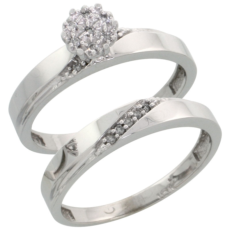 10k White Gold Diamond Engagement Ring Set 2-Piece 0.09 cttw Brilliant Cut, 1/8 inch 3.5mm wide