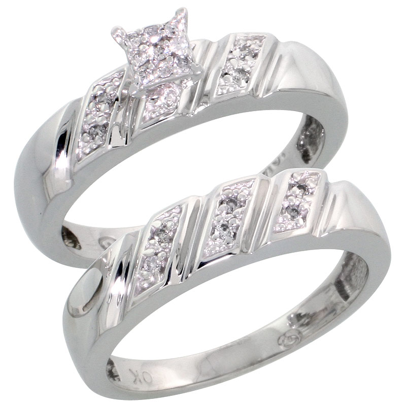 10k White Gold Diamond Engagement Ring Set 2-Piece 0.10 cttw Brilliant Cut, 3/16 inch 5mm wide