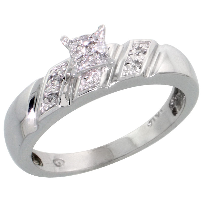 10k White Gold Diamond Engagement Ring 0.07 cttw Brilliant Cut, 3/16 inch 5mm wide