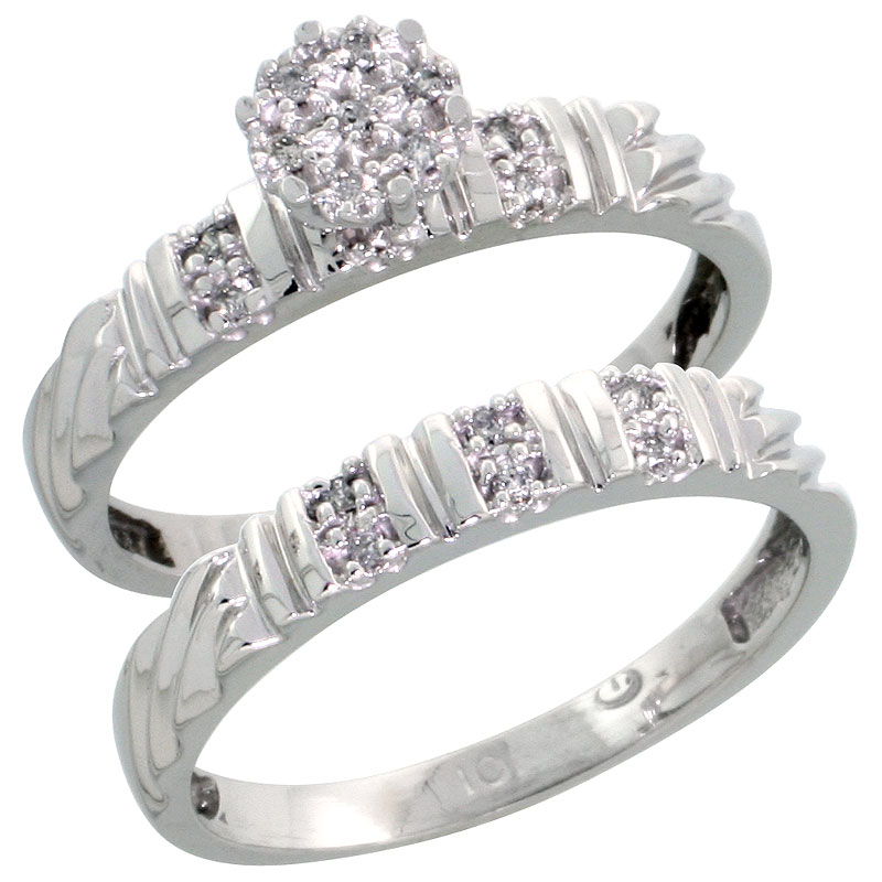 10k White Gold Diamond Engagement Ring Set 2-Piece 0.09 cttw Brilliant Cut, 1/8 inch 3.5mm wide