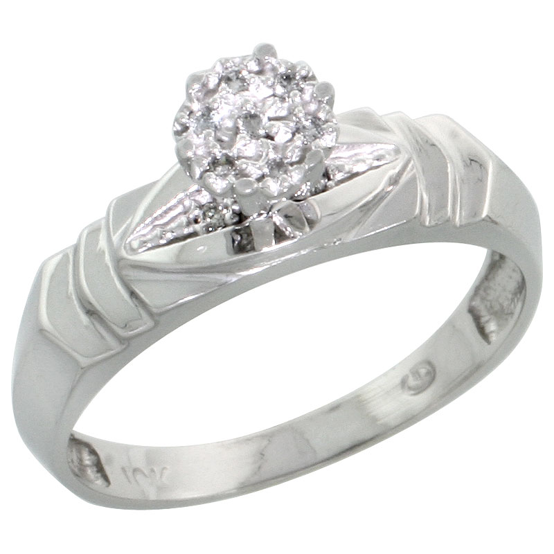 10k White Gold Diamond Engagement Ring 0.04 cttw Brilliant Cut, 3/16 inch 5mm wide