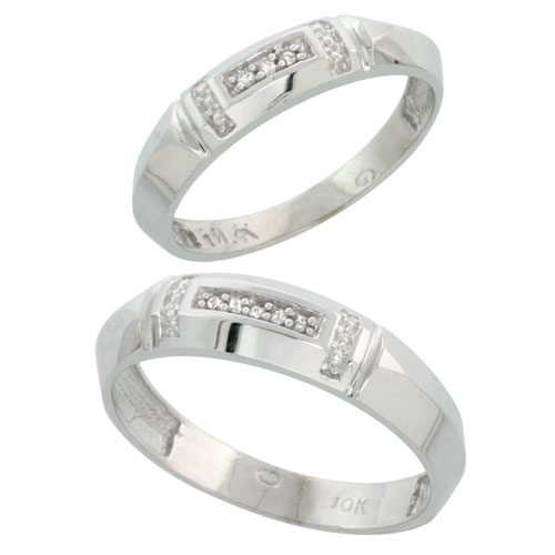 10k White Gold Diamond Wedding Rings Set for him 5.5 mm and her 4 mm 2-Piece 0.05 cttw Brilliant Cut, ladies sizes 5 � 10, mens 