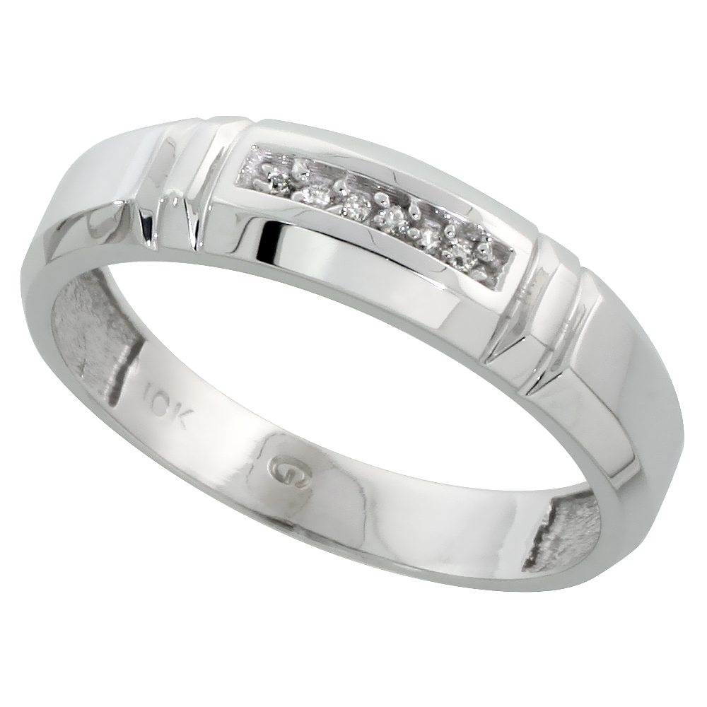 10k White Gold Mens Diamond Wedding Band Ring 0.03 cttw Brilliant Cut, 7/32 inch 5.5mm wide