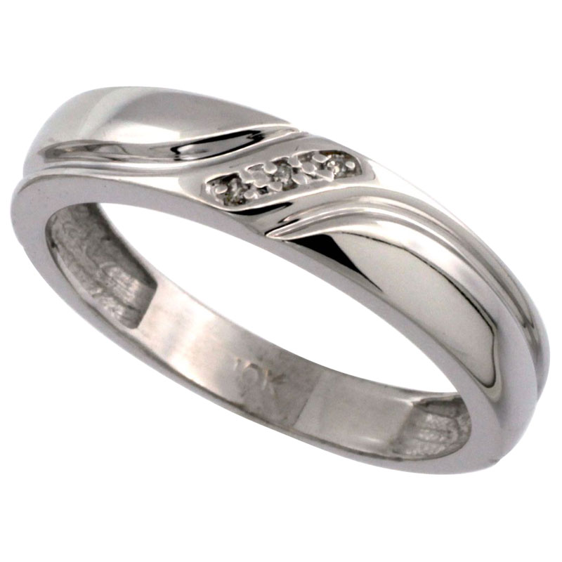 10k White Gold Men&#039;s Diamond Wedding Ring Band, w/ 0.019 Carat Brilliant Cut Diamonds, 3/16 in. (5mm) wide